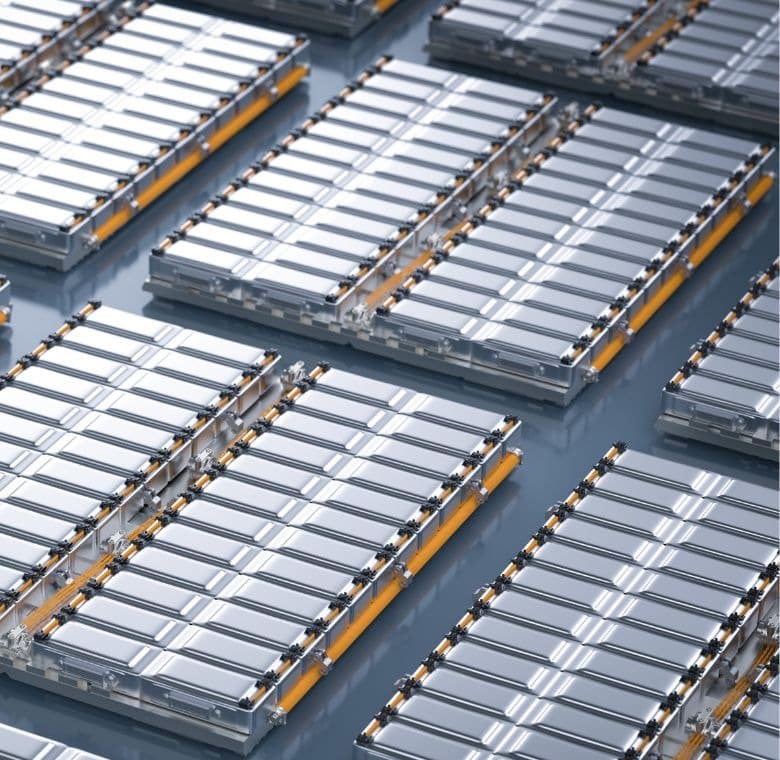 Used battery modules stacked ready for collection